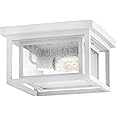 Hinkley Republic Small Flush Mount Outdoor Ceiling Light, Composite, Clear Seedy Glass Panes, Anti-Fading Finish, Textured Wh