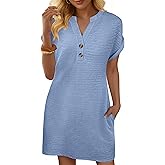 ANRABESS Womens Summer Dresses Casual Short Sleeve V Neck Textured Cute Mini Tshirt Dress 2026 Spring Beach Shift Sundress