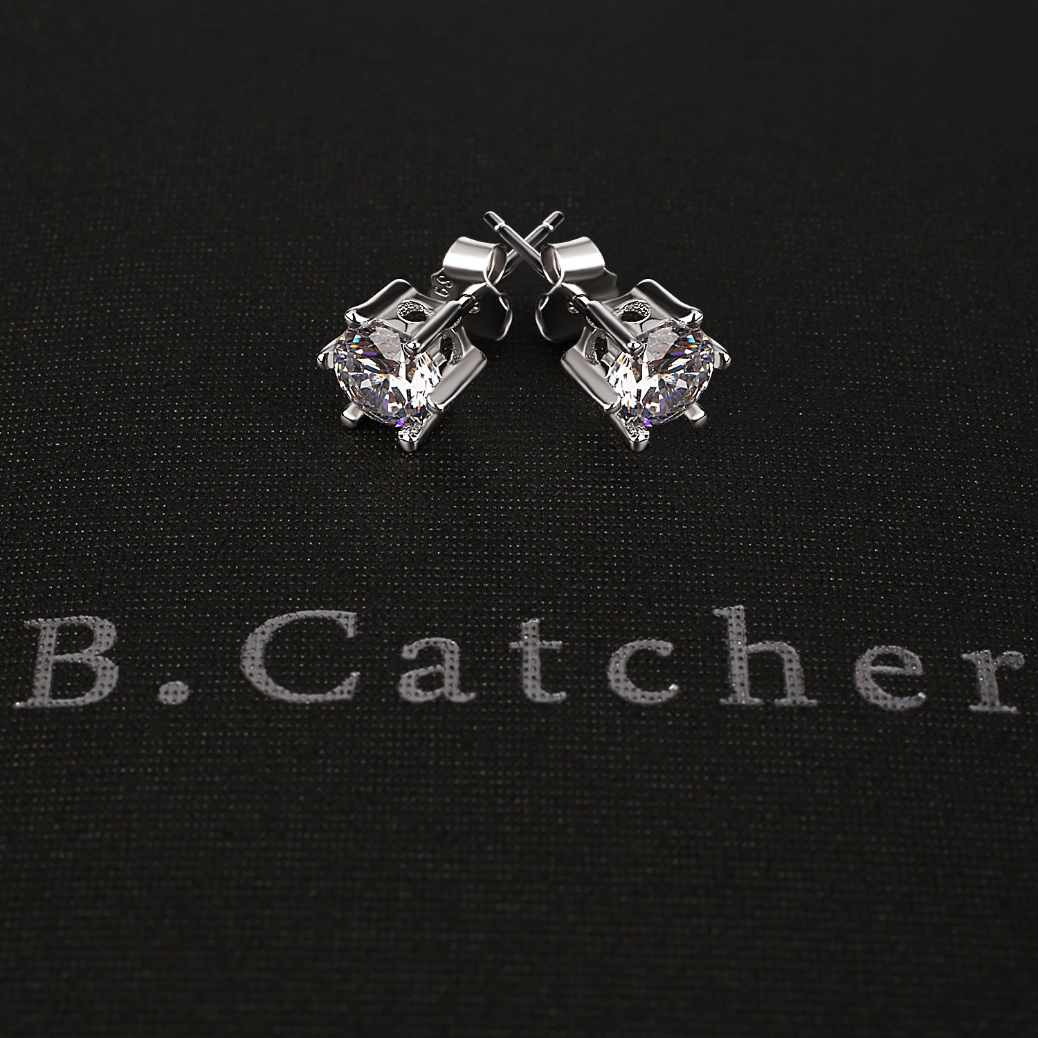 B.Catcher 925 Sterling Silver Round Cut Cubic Zirconia Stud Earrings Sets
