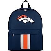 FOCO NFL Officially Licensed Team Color Primary Logo Solid Stripe Football School Bag Travel Backpack - Denver Broncos - Navy