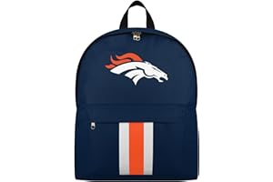 FOCO NFL Officially Licensed Team Color Primary Logo Solid Stripe Football School Bag Travel Backpack - Denver Broncos - Navy