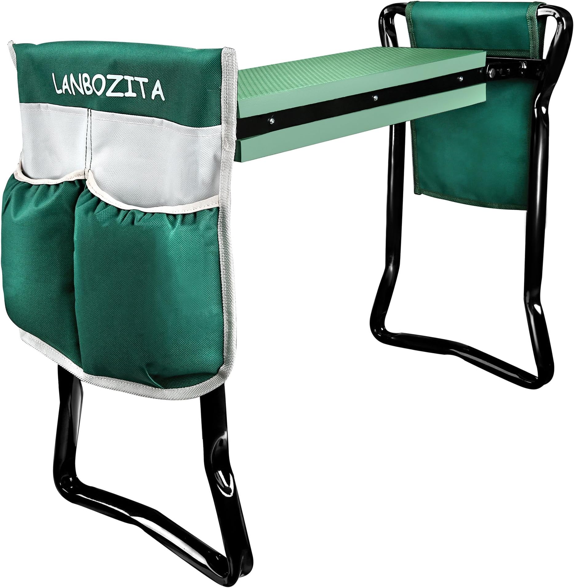 LANBOZITA Garden Seat Bench and Kneeler Foldable Stool With 2 Tool Pouches