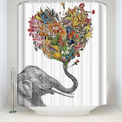 Amazon Com Happy Elephant Art In White Shower Curtain Custom