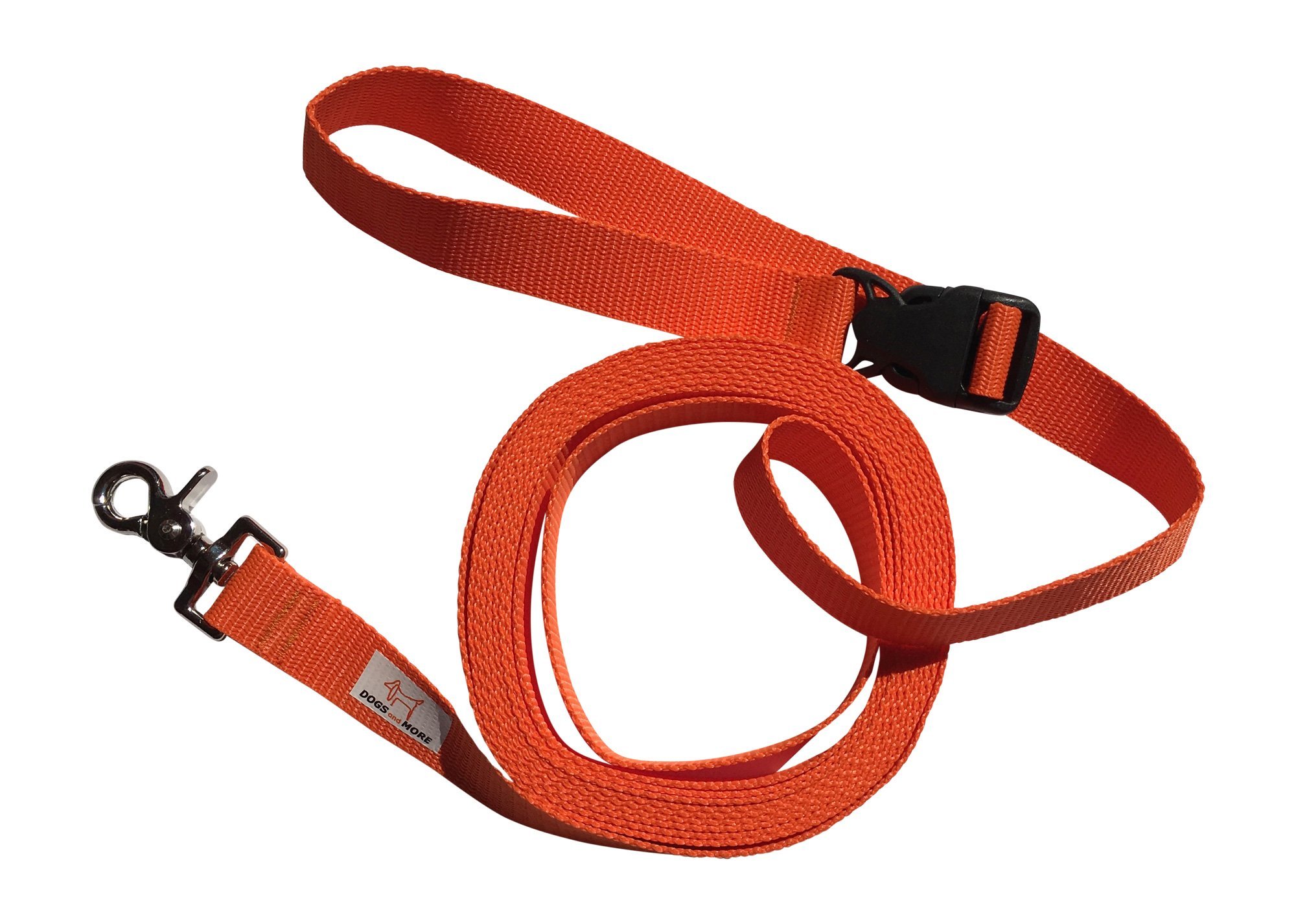 DOGS and MORE – EXTENDABLE Tracking / Training / Recall Leash with RELEASABLE wrist strap - 5 Meter / 16 feet (Orange, 25 mm wide)