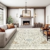befbee 8x10 Area Rug for Living Rooms, Stain Resistant Neutral Washable Rugs for Dining Rooms, Floral Vintage Non-Slip Thin Large Size Area Rugs(Beige)