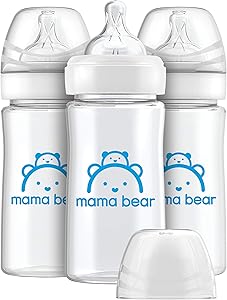 Amazon Brand - Mama Bear Infant Feeding Wide-Neck Baby Bottle with Slow Flow Nipple, BPA Free, 9 oz (Pack of 3)