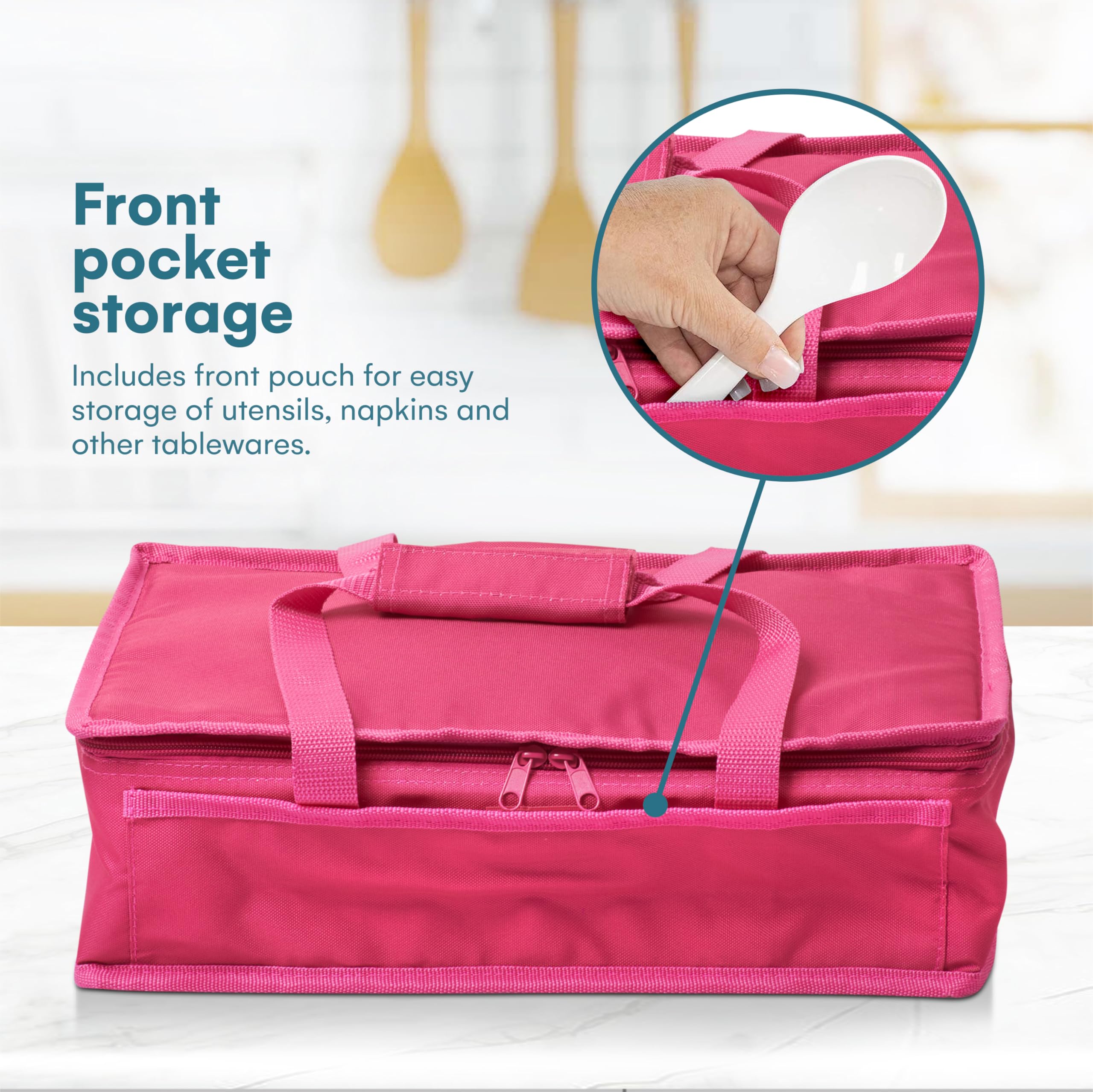 Dawhud Direct Insulated Casserole Carrier Bag - Food Transport Carrier for Hot or Cold Dishes - Thermal Travel Bags for Women, Picnics, Office, Parties - Pan Carrier - Pink