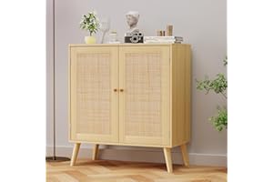 EOYUTLLY Sideboard Buffet Cabinet, Kitchen Buffet Storage Cabinet with Rattan Doors, Accent Cabinet with Adjustable Shelves for Hallway,Kitchen,Living Room, 31.5 x 15.7 x 35 Natural, Assemble Easily