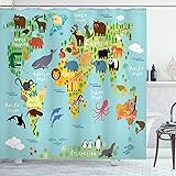 Ambesonne Wanderlust Shower Curtain, Animal Map of