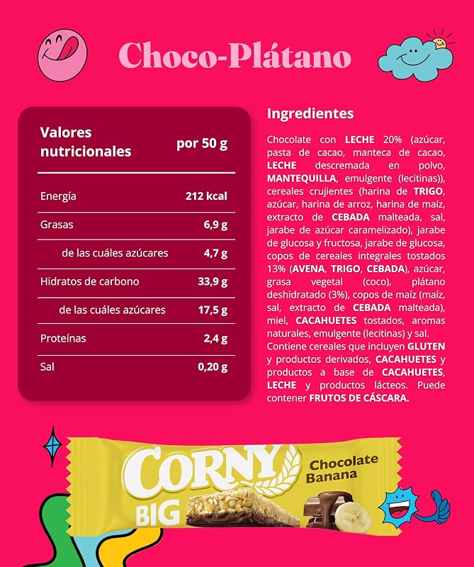 Big Barritas Sin Azúcares Añadidos Chocolate y Banana, 24x50 g