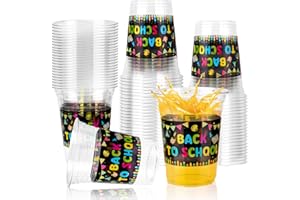AcpopbM Welcome Back to School Cups, 12 oz Disposable Back to School Plastic Cups First Day of School Party Cups for Boys Girls Classroom School Party Decorations, 50 Pack