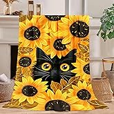 Cat Sunflower Blanket Cat Sunflower Fleece Throw Blanket Super Soft Fuzzy Plush Cozy Warm Cats Decor Stuffed Bedding Blankets Gift for Boys Girls Men Women Kids & Adult 50"X40"