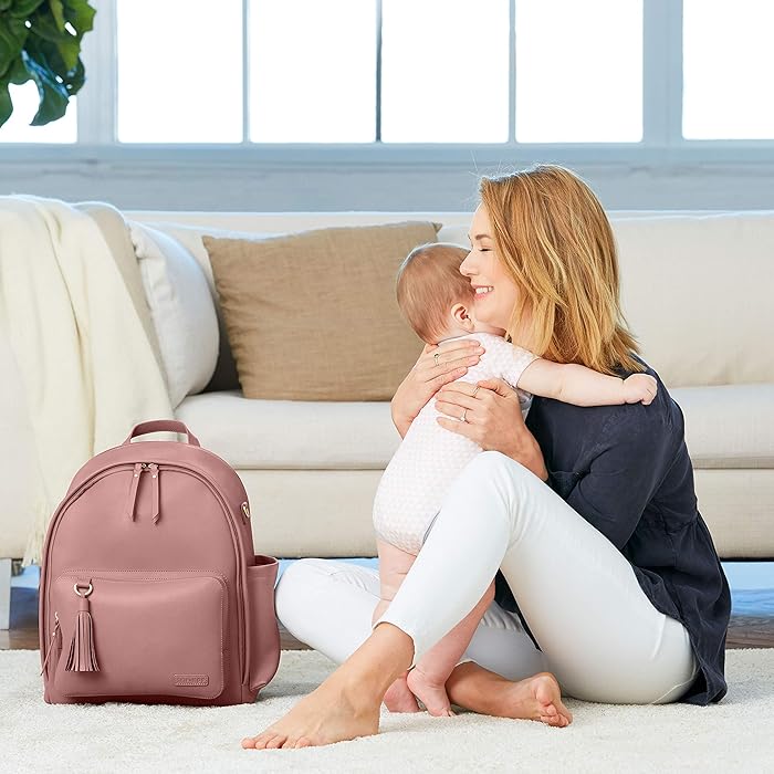 Image 11 - Skip Hop Diaper Bag Backpack: Greenwich Multi-Function Baby Travel Bag with Changing Pad and Stroller Straps, Vegan Leather, Dusty Rose