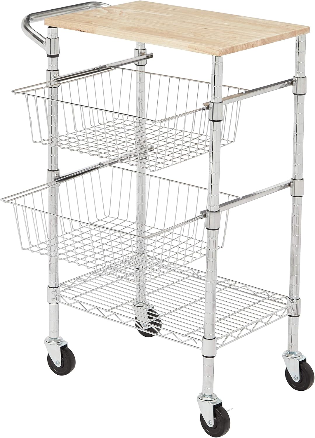 Amazon Basics 3Tier Metal Basket Rolling Cart with Wood Top BigaMart
