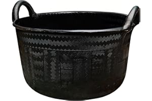 Large Bucket with Handles - 30L/8-Gal Natural Rubber Bucket - Multi Use Yard Waste Bin, Harvesting Basket for Gardening, or Utility Tub for Soaking and Washing Laundry by Kings County Tools (Black)