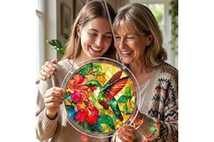 Acrylic Hummingbird Puzzles Window Hanging, 83 Piece DIY Stained Glass Style Art Decor for Home Office Garden Window Hanging,