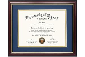 GraduationMall 8.5x11 Diploma Frame with Navy over Gold Mat or Display 11x14 Certificate without Mat,Solid Wood & UV Protection Acrylic,Cherry Finish with Gold Trim