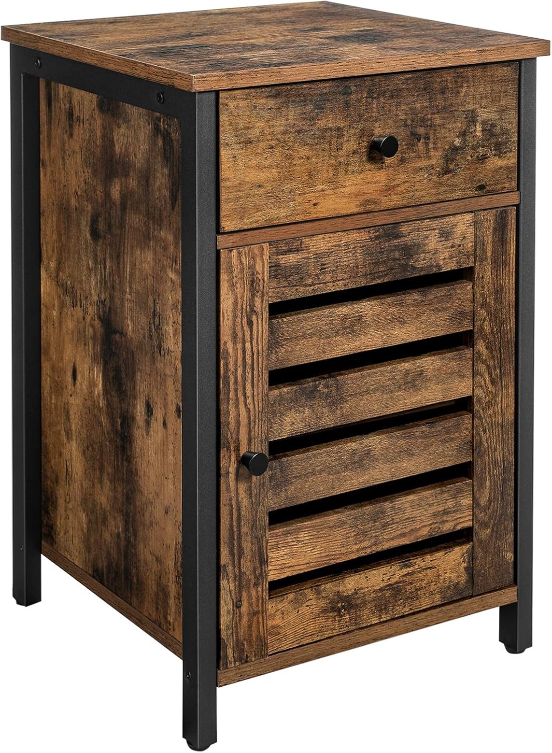 VASAGLE Nightstand, Side Table with Drawer, Shutter Door, End Table with Adjustable Shelf, Metal Frame, Industrial Style, Rustic Brown and Black ULET063B01: Kitchen & Dining