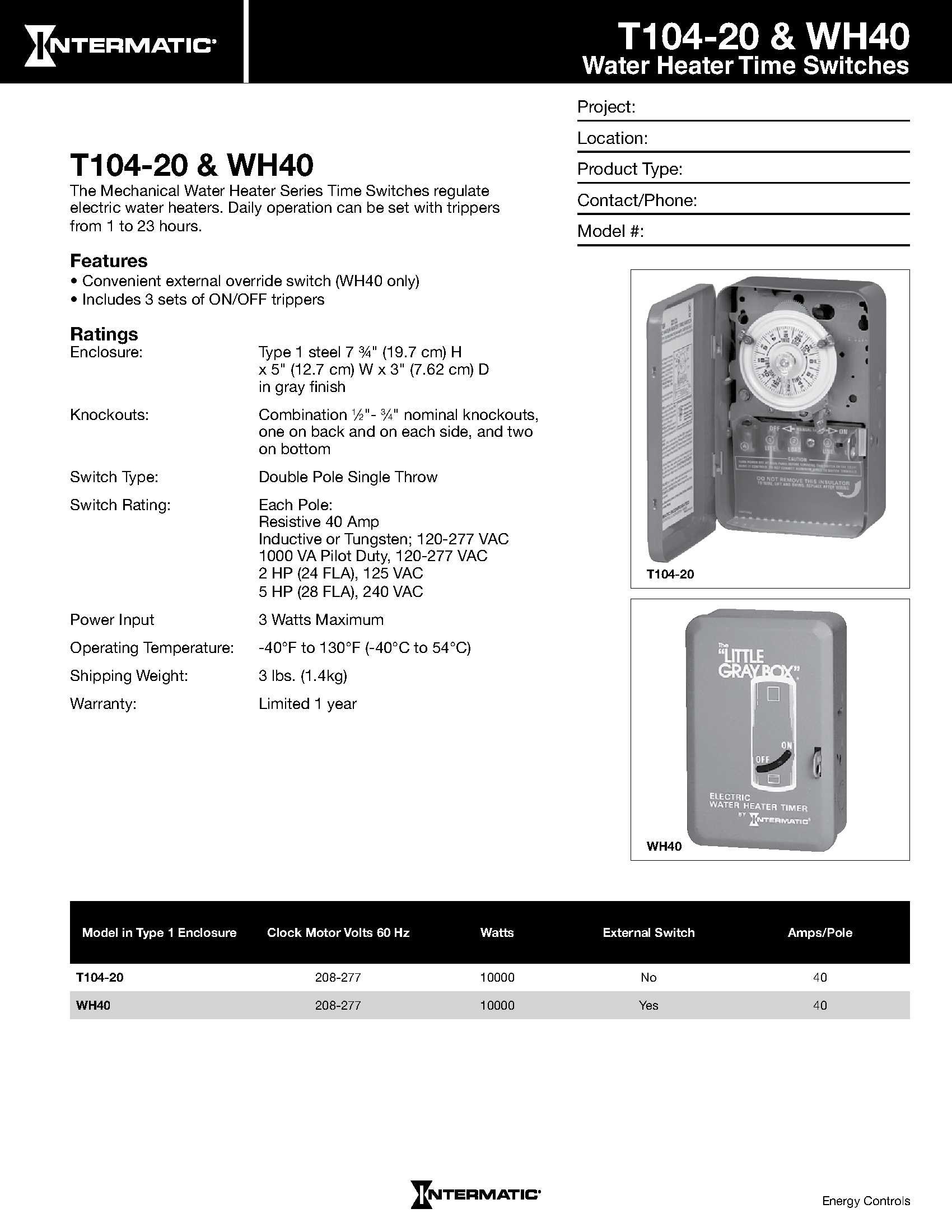 Intermatic WH40 Electric Water Heater Timer, Gray eBay