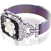 WINGLE Milanese Loop for Apple Watch Bands Women 40mm 41mm 38mm 46mm 45mm 44mm 42mm Series 11 10 SE 3/2/1 9 8 7 6 5 4 3 2 1 Slim Magnetic Mesh Band with Bling Case Protector Dressy iWatch Metal Strap