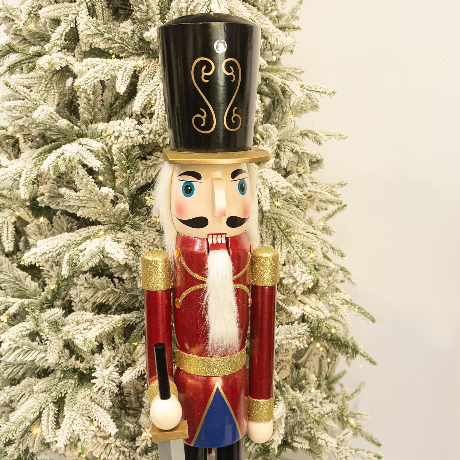 Nutcrackers - KI Store 4ft Christmas Nutcracker Large Wooden Soldier Nutcracker Figurine Christmas Decorations for Front Door Christmas Tree Mantel Fireplace