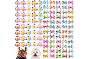 Piklodo 100Pcs Summer Dog Bows and Dog Hair Clips Dog Hair Bows with Rubber Bands Flower Puppy Bow Hawaiian Flower Hair Clips Dog Grooming Bows for Small Medium Large Dog Puppy Hair Accessories
