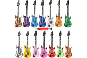 14 Pack 43 Inch Large Inflatable Guitar Blow up Guitar Bulk Fake Party Prop Inflatable Rock Star Guitars with Air Pump for 80