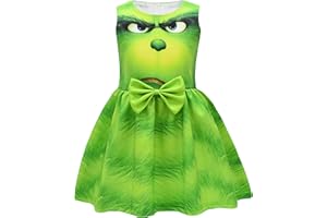 Maturead Kids Girls Dress Sleeveless Cartoon Casual Dress Halloween Christmas Party Dress Green 2-10 Years