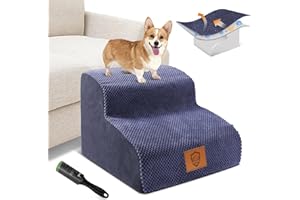 Kphico Dog Stairs,High Density Foam Pet Stairs 2 Tiers,11.8" High Non-Slip Pet Ramps/Ladder with Removable Cover,Best for Dogs Injured,Pets with Joint Pain-Send 1pcs pet Hair Remover Roller(Blue)