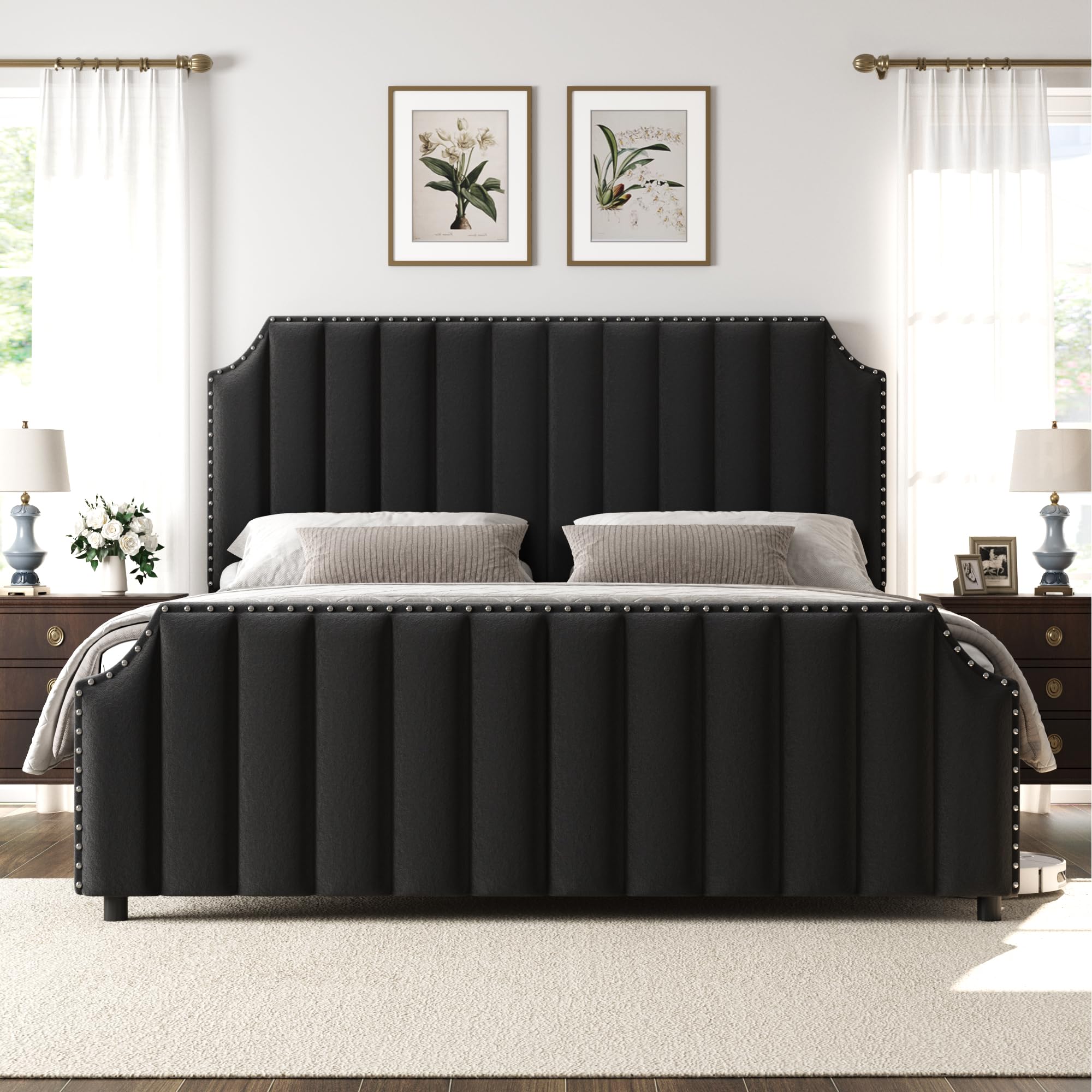 Photo 1 of ** loose screws**
GarveeHome Queen Size Platform Bed Frame with 50.2" Tall Headboard, Velvet Upholstered Bed Frame Queen with Vertical Channel Tufted Headboard & Footboard, Nailhead Trim, No Box Spring Needed, Black