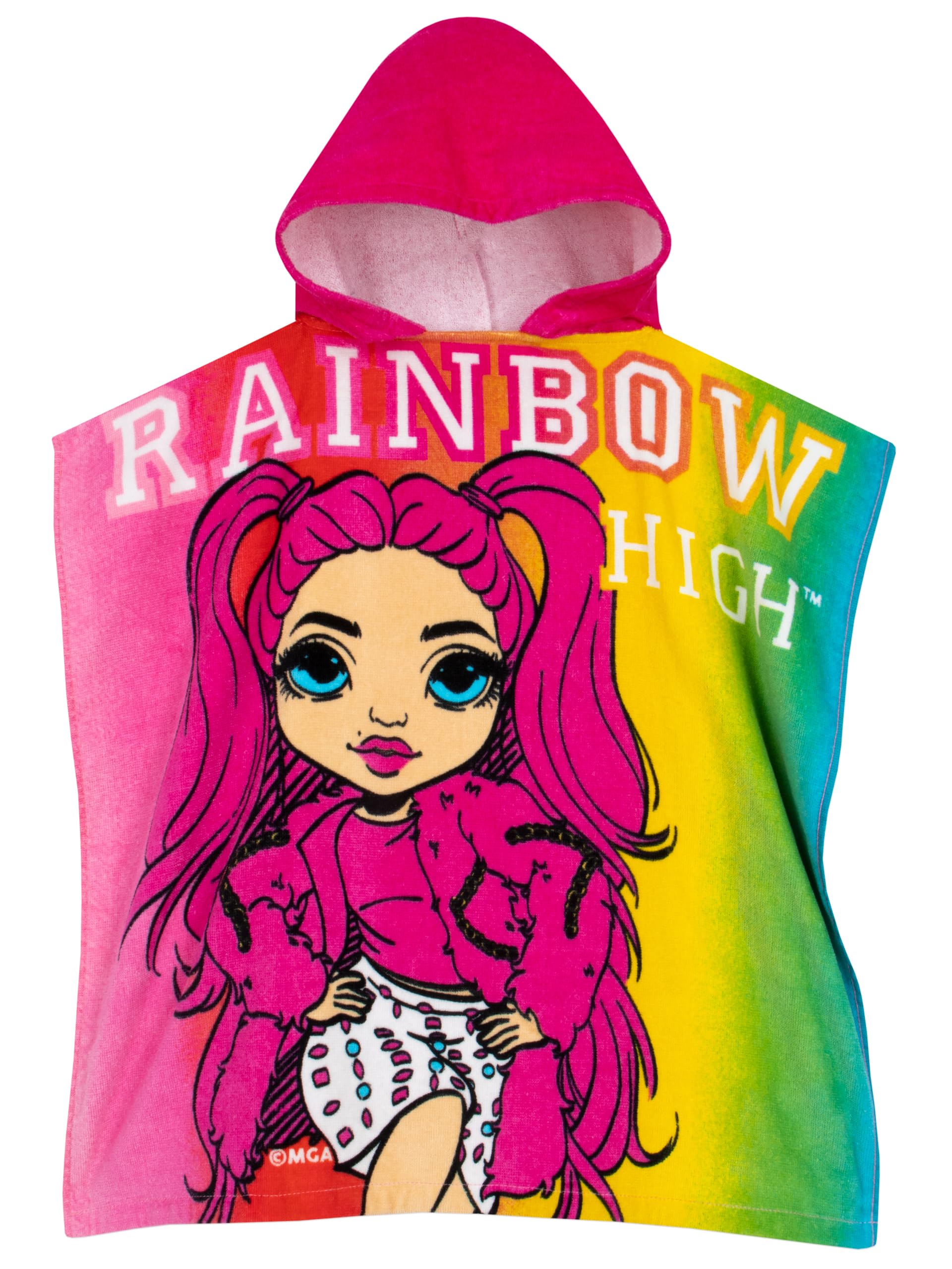 Rainbow High Hooded Towel | Girls Beach Towel | Bath & Hooded Towels | Kids Swimming Towels | One Size Pink