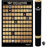 Divalis Top 100 Movies Scratch Off Poster - Easy to Frame Bucket List of Greatest Films to Watch - Scratchable Cinema Checklist Poster - Must See Movie Challenge Calendar