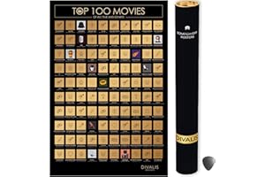Divalis Top 100 Movies Scratch Off Poster - Easy to Frame Bucket List of Greatest Films to Watch - Scratchable Cinema Checklist Poster - Must See Movie Challenge Calendar