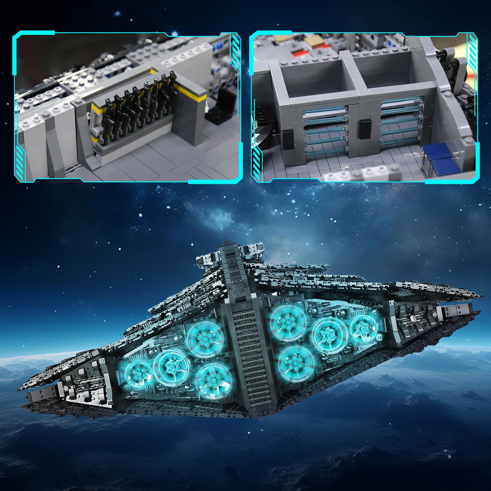 Mould King 21004 Technik Groß Sternenzerstörer Bausatz, Imperial Wing Fighter UCS Kollektion Series,Technologie Klemmbausteine Kompatibel mit MOC Super Star Destroyer Klemmbausteine Bausatz 5