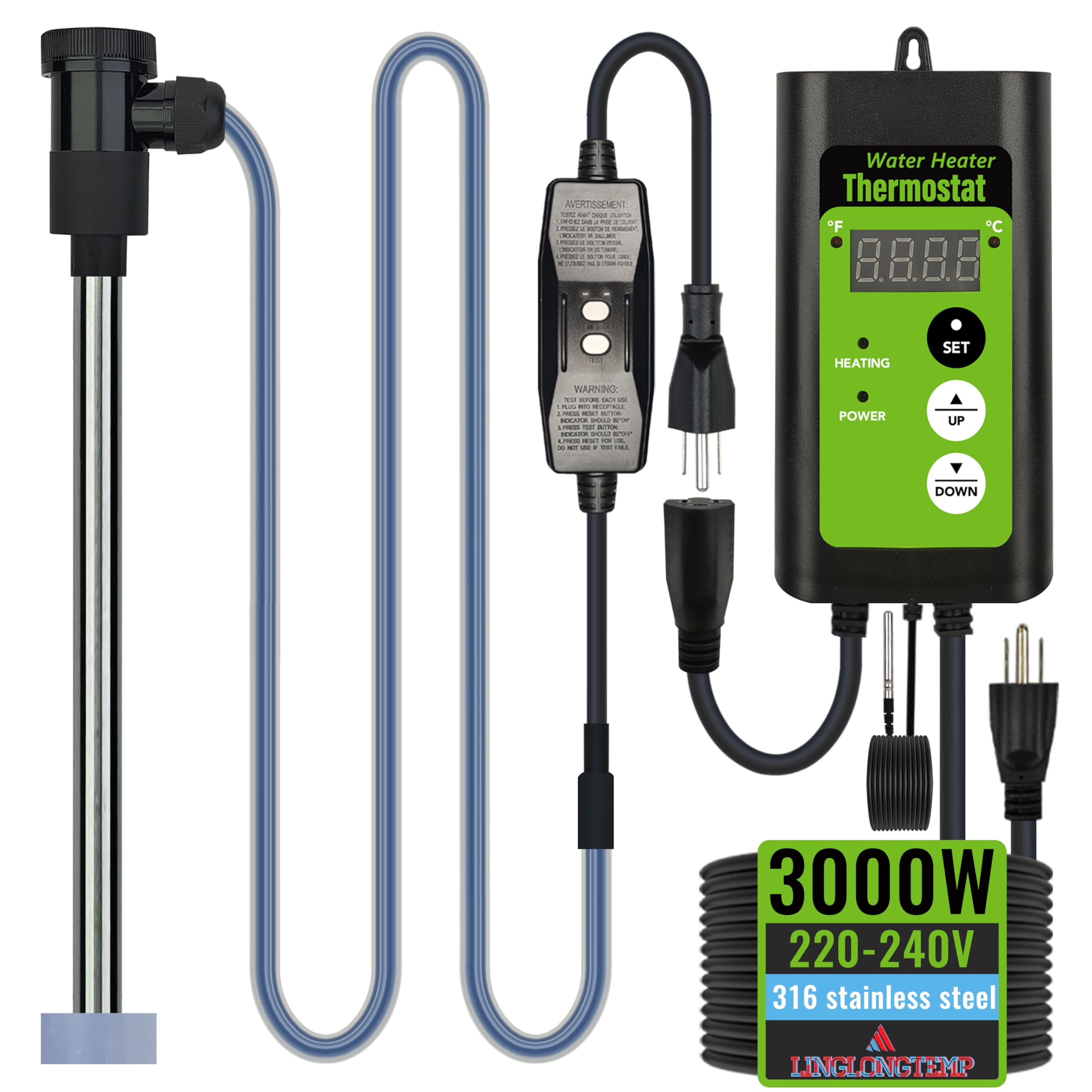 Photo 1 of LINGLONGTEMP 240V 3000W Submersible, Immersion Hot Tub & Swimming Pool Electric immersion Water Heater, with Temp Control and GFCI for Baptistry, baptismal Pools, above ground pool and inflatable pool