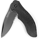 Kershaw Clash Pocket Knife, Black Serrated (1605CKTST); 3.1” Stainless Steel Blade with Black-Oxide Coating; Glass-Filled Nyl
