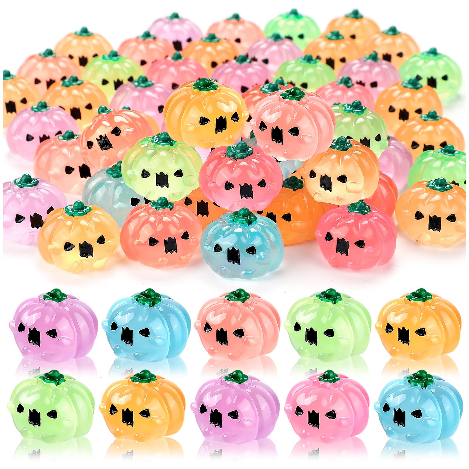 Photo 1 of SYWHXY 20PCS Luminous Mini Resin Pumpkins Halloween Miniature Pumpkins Glow in The Dark, Fake Tiny Pumpkins Vegetables Figures for Halloween Party Dollhouse DIY Craft Table Home Decor (Color Random)