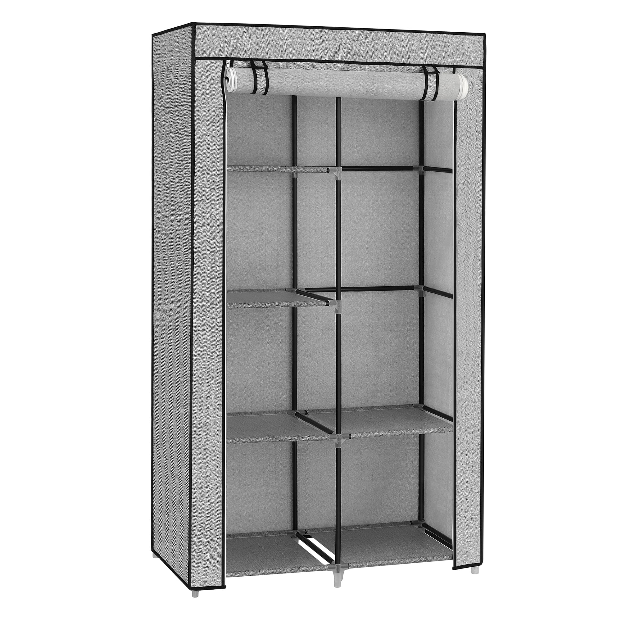 SONGMICS Clothes Wardrobe, 1 Clothes Rail, 6 Tiers, Non-Woven Fabric, Metal Frame, 45 x 88 x 168 cm, for Bedroom, Hallway, Dressing Room, Grey with Chevron Pattern RYG084G22