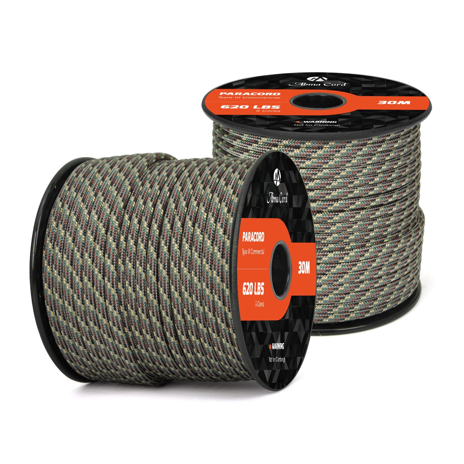 Abma Cord Paracord 620 lbs 4mm 9 Strands 100% Nylon 30M - Gravel Camo
