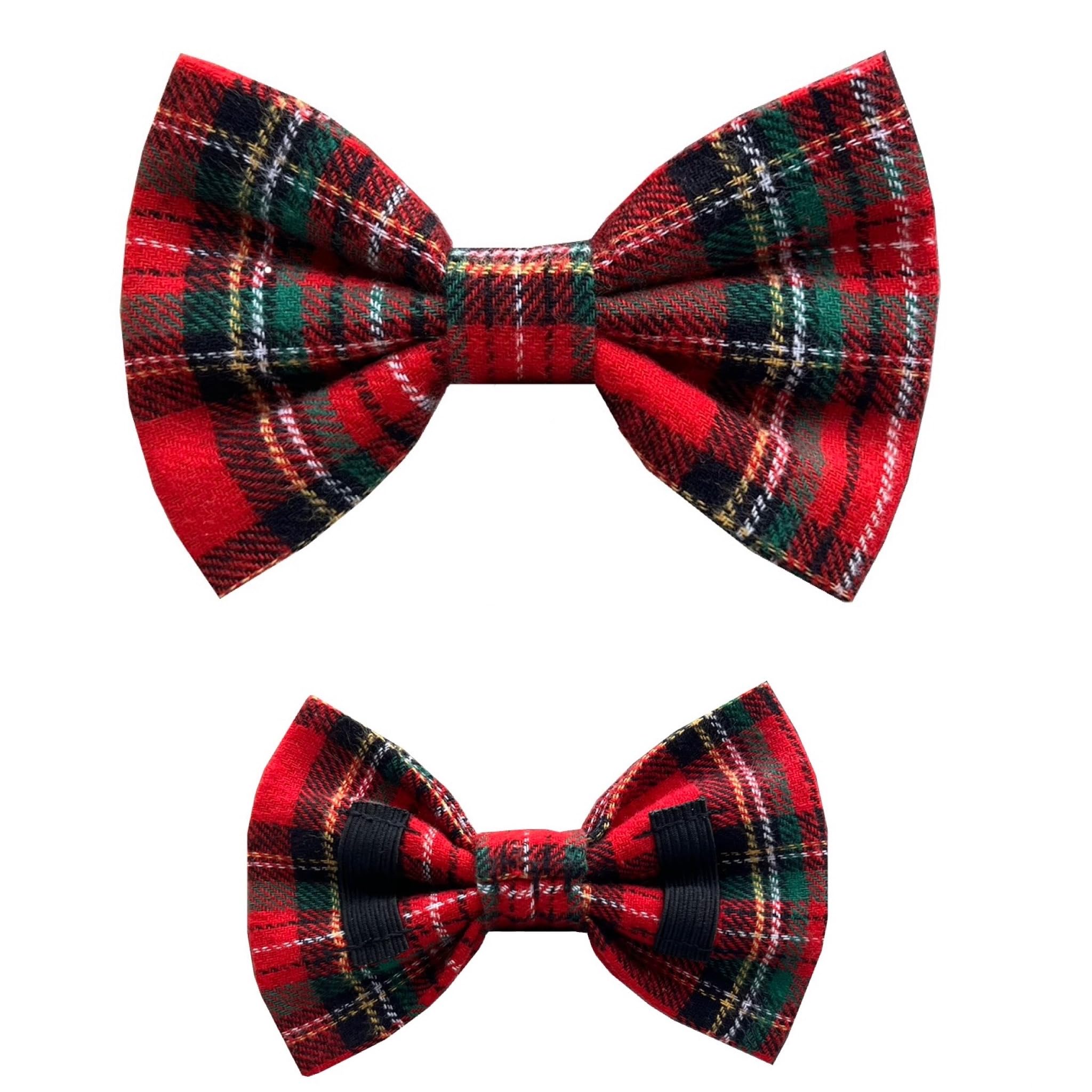 New Dogs Bow Tie Tartan woven Elastic Band attach COLLAR ACCESSORY Handmade UK (Small Tartan woven)
