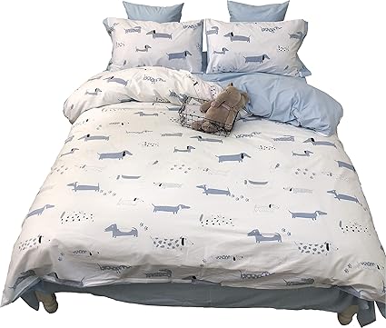 Lelva Dogs Print Beding Cotton Kids Duvet Cover Set With Flat
