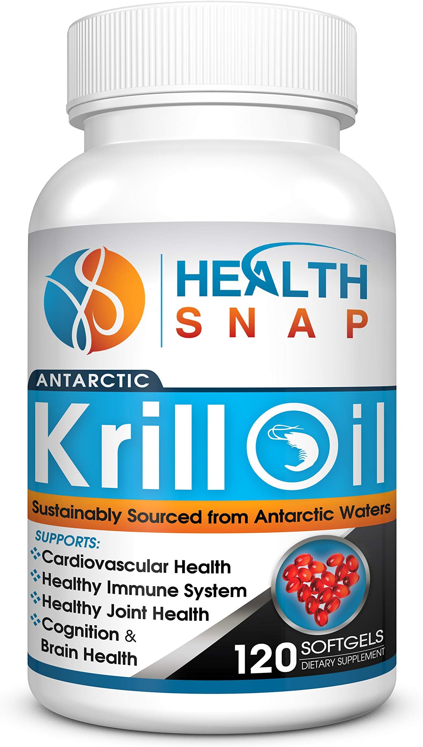 HealthSnap Antarctic Krill Oil with Omega 3 Fatty Acids, EPA, DHA, Astaxanthin, and Phospholipids - High Purity, Sustainably Sourced, Hexane Free, 3rd Party Tested, No Fish Smell - Free eBook Included