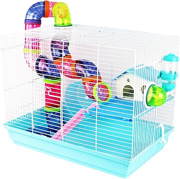 Pet Ting Peach Hamster Cage With Tubes Gerbil Mouse Dwarf Mice Spinning Wheel Blue Amazon Co Uk Pet Supplies