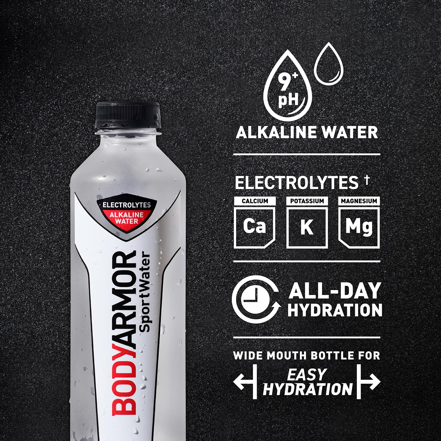 BODYARMOR SportWater Alkaline Water, Superior Hydration, High Alkaline Water pH 9+, Electrolytes, Perfect for your Active Lifestyle, 20 Ounce (Pack of 24)