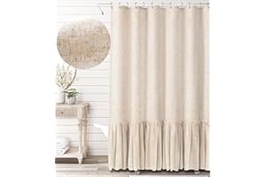 AWELLIFE Extra Long Shower Curtain 96 Inch Length Farmhouse Beige Shower Curtain with A Ruffle Hem Linen Blend Shower Curtain for Bathroom Natural
