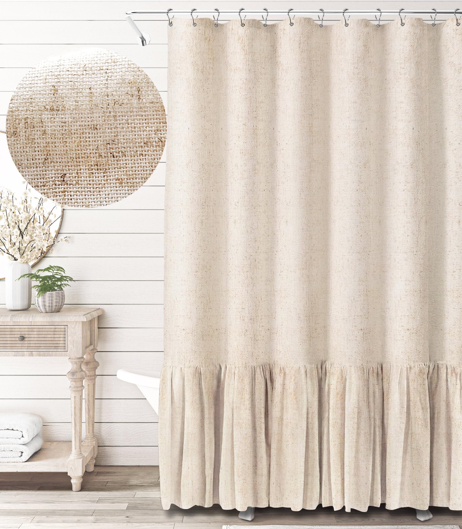 Photo 1 of Extra Long Shower Curtain 96 Inch Length Farmhouse Beige Shower Curtain with A Ruffle Hem Linen Blend Shower Curtain for Bathroom Natural