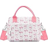 TESAFNG Lunch Box for Women Insulated Lunch Bag Cute Corduroy Lunch Tote Bags Lightweight Reusable Leakproof Cooler Bag with Adjustable Shoulder Strap for Work Office Travel Picnic (Pink Bow)