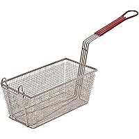 Browne Foodservice (79216) 12-1/2-Inch X 6-1/4-Inch Wire Rectangular Fry Basket with Red Plastic Handle, Silver