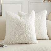 Joyouth Pack of 2 Curly Teddy Wool Faux Fur Throw Pillow Covers Fuzzy Accent Soft Sherpa Pillowcases Sheepskin Fleece Decorative Cushion Case for Sofa Couch Living Room 16x16 Inch Neutral White