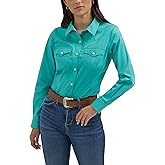 Women's Retro Long Sleeve Cool Blue Solid Western Shirt